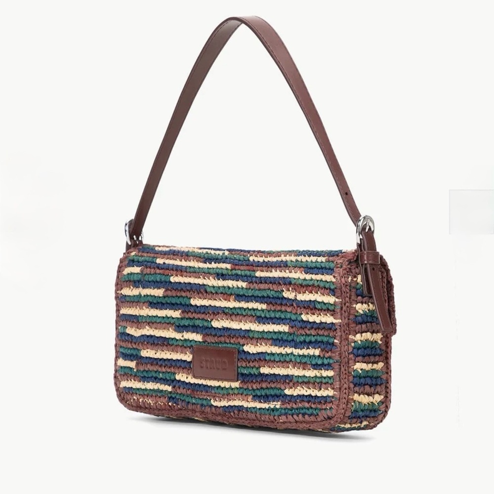 Staud Harlow Woven Multicolor Shoulder Bag with Brown Trim & Silver Buckle NWT - Picture 5 of 16